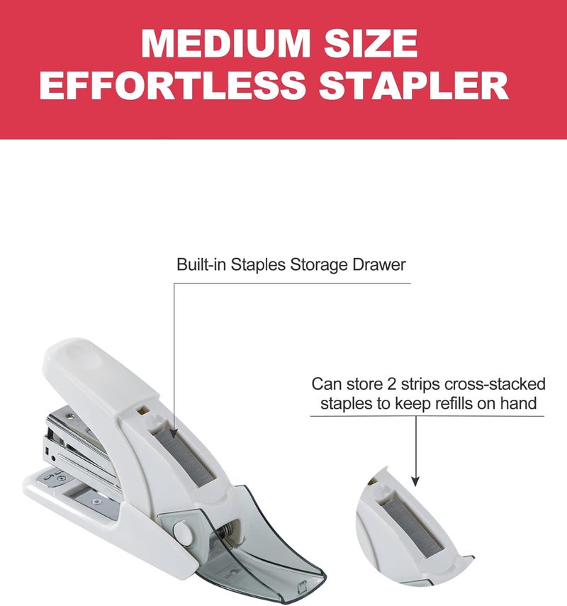 PAPERPAL Effortless Standard Stapler Set, 20 Sheet Capacity, Half Strip with Built-in Staples Storage, Includes 1000 pcs 1/4“ Staples & A Staple Remover, for Office, School & Personal Use, White - Image 3